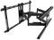 Czarna, regulowana ścienna podstawa do telewizora z wieloma ramionami i punktami mocowania, odpowiednia do dużych telewizorów plazmowych lub LCD.
