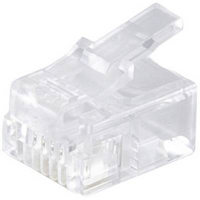 Przezroczysty wtyk Ethernet, znany również jako wtyk RJ45, używany do łączenia kabli sieciowych.