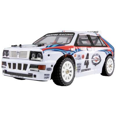Biały samochód wyścigowy z numerem 4 i naklejkami Martini Racing, charakterystyczne reflektory, sportowa sylwetka, wygląd rajdowy.