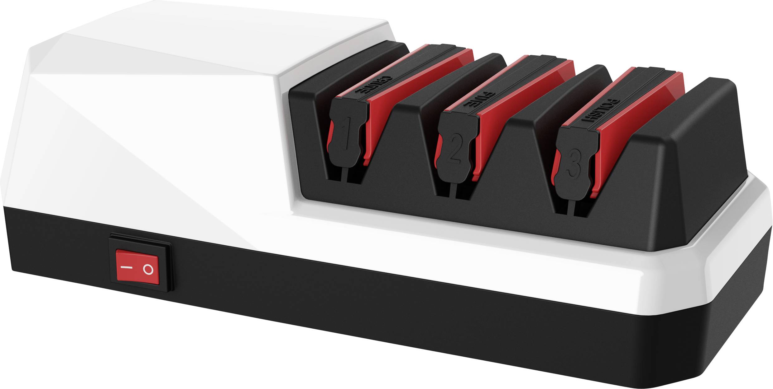 Wielostanowiskowa ładowarka do akumulatorów z czterema gniazdami i czerwonym włącznikiem/wyłącznikiem.