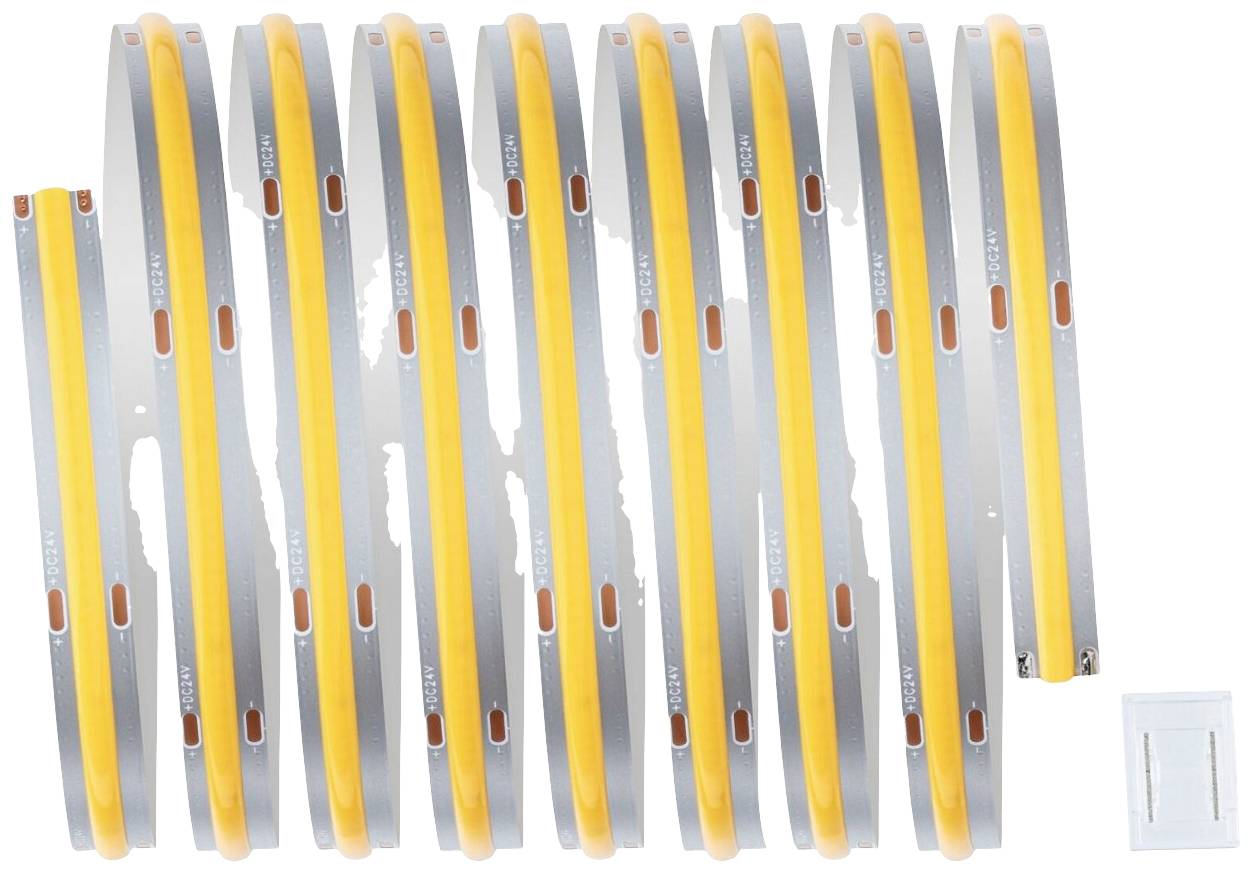 Kilka srebrnych pasków metalowych z żółtymi i pomarańczowymi akcentami ułożonych jest równolegle. Obok leży mały, biały kwadrat.