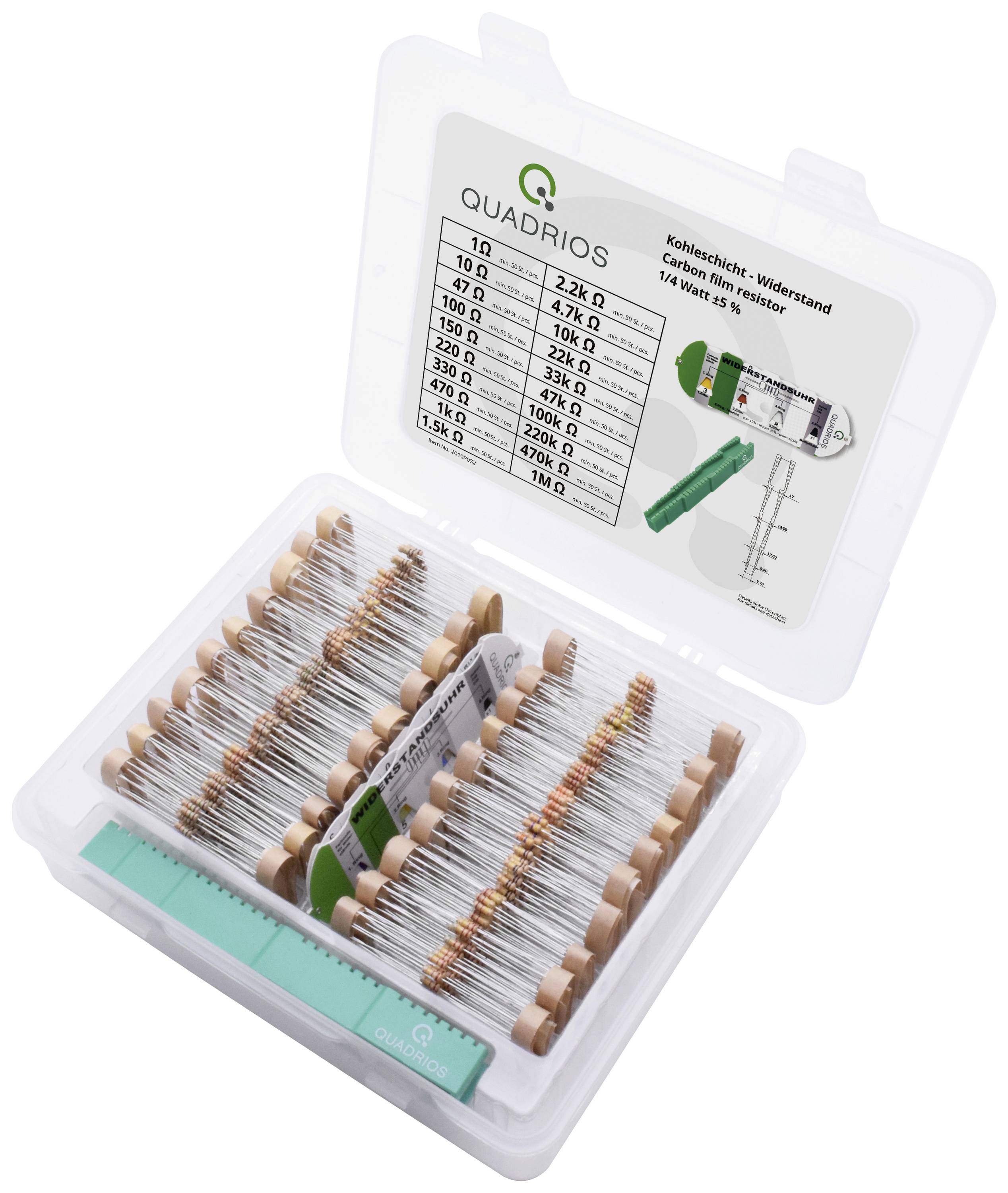Комплект вуглецевих плівкових резисторів Quadrios 2010P032 2010P032 Осьовий THD 0207 0,25 Вт 5% 1 комплект