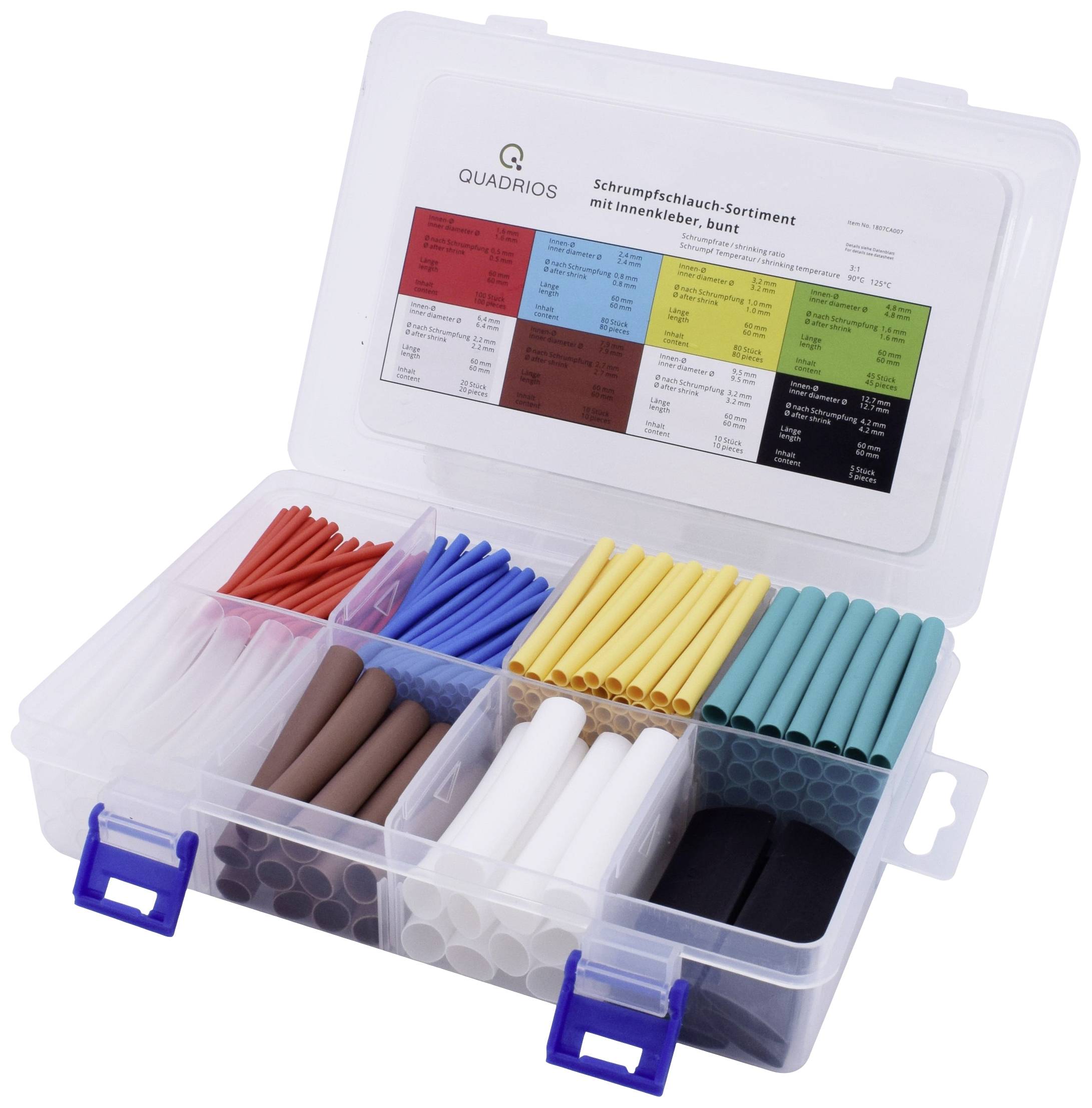 Комплект термоусадочних трубок Quadrios 1807CA007, 3:1, 1 комплект