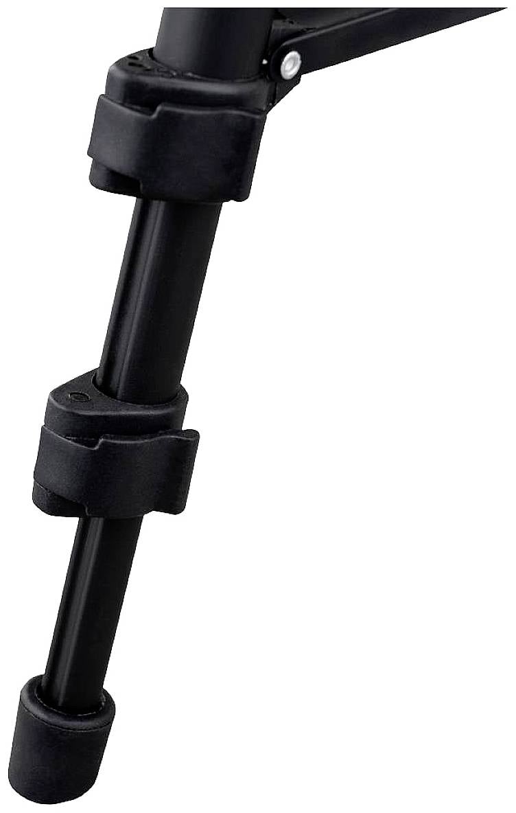 Statyw metalowy w kolorze czarnym z regulowanymi, antypoślizgowymi stopkami gumowymi.