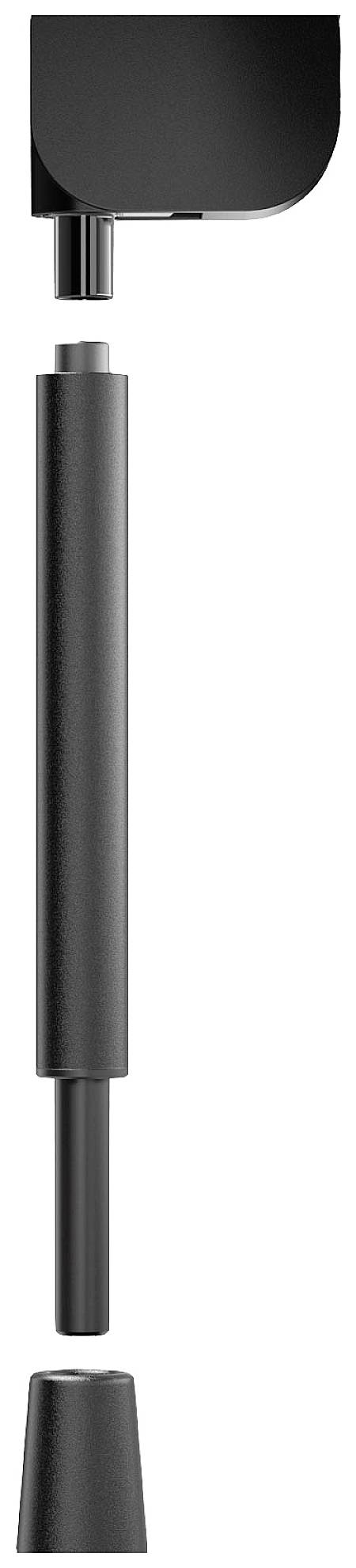 Rozkładany czarny kij z uchwytem, częścią środkową i osłoną na stopę. Odpowiedni do łatwego transportu lub przechowywania.