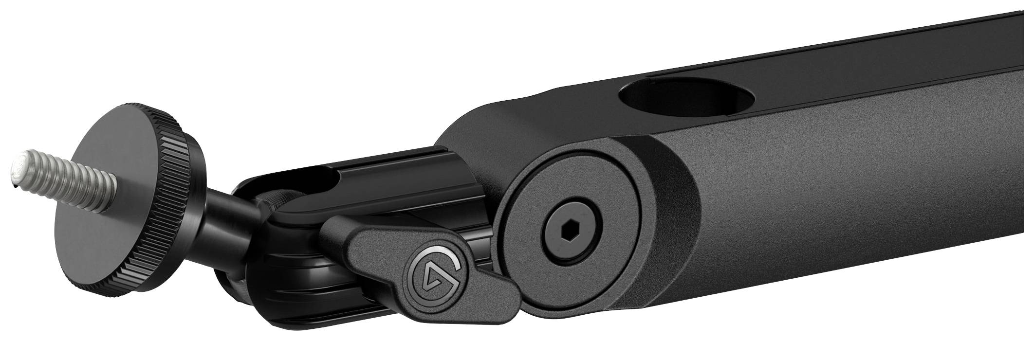 Drążek montażowy z mechanizmem regulacyjnym i gwintem śrubowym, odpowiedni do mocowania na różnych urządzeniach lub powierzchniach.