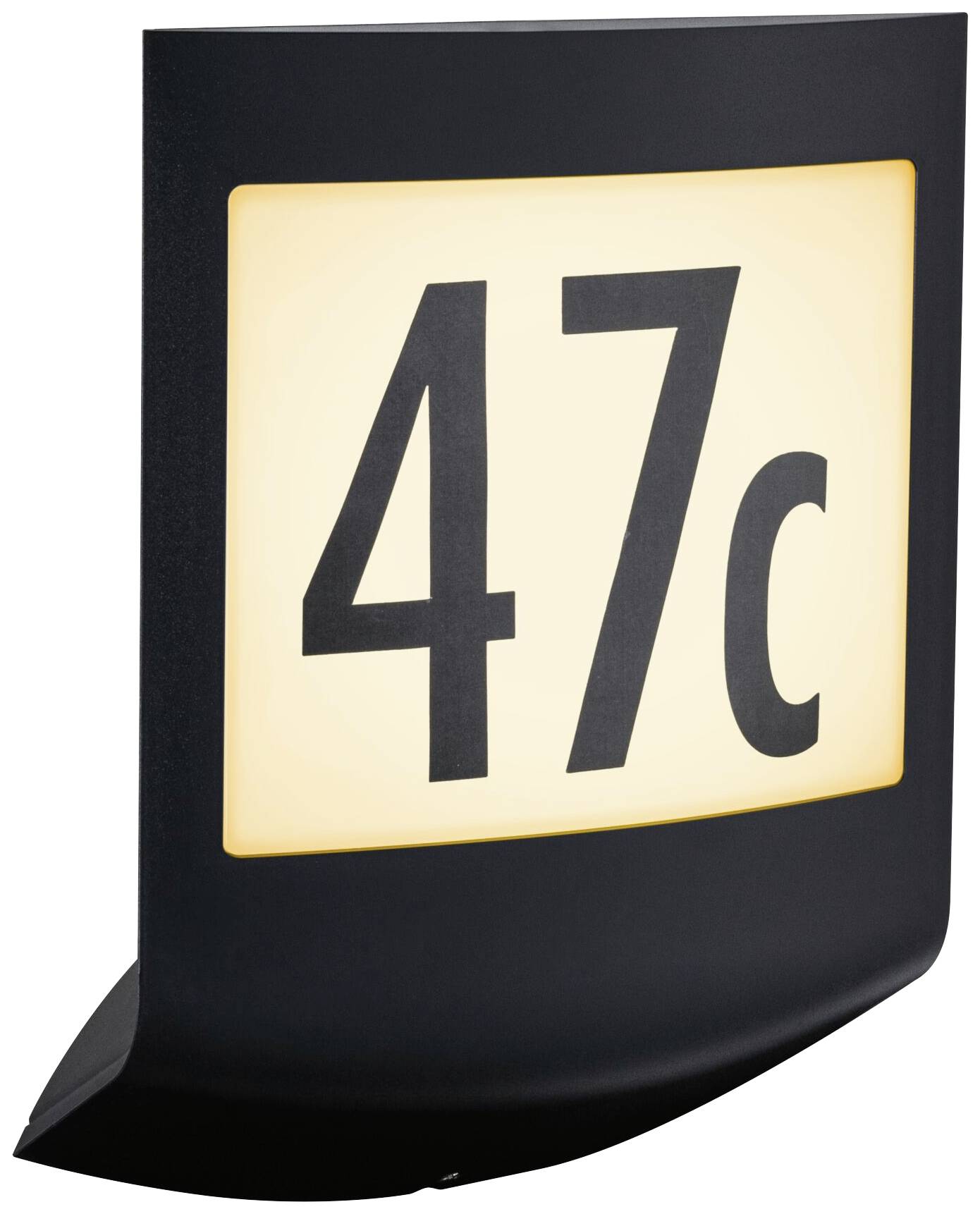 Świecący szyld z numerem '47c' w ciemnej ramce.