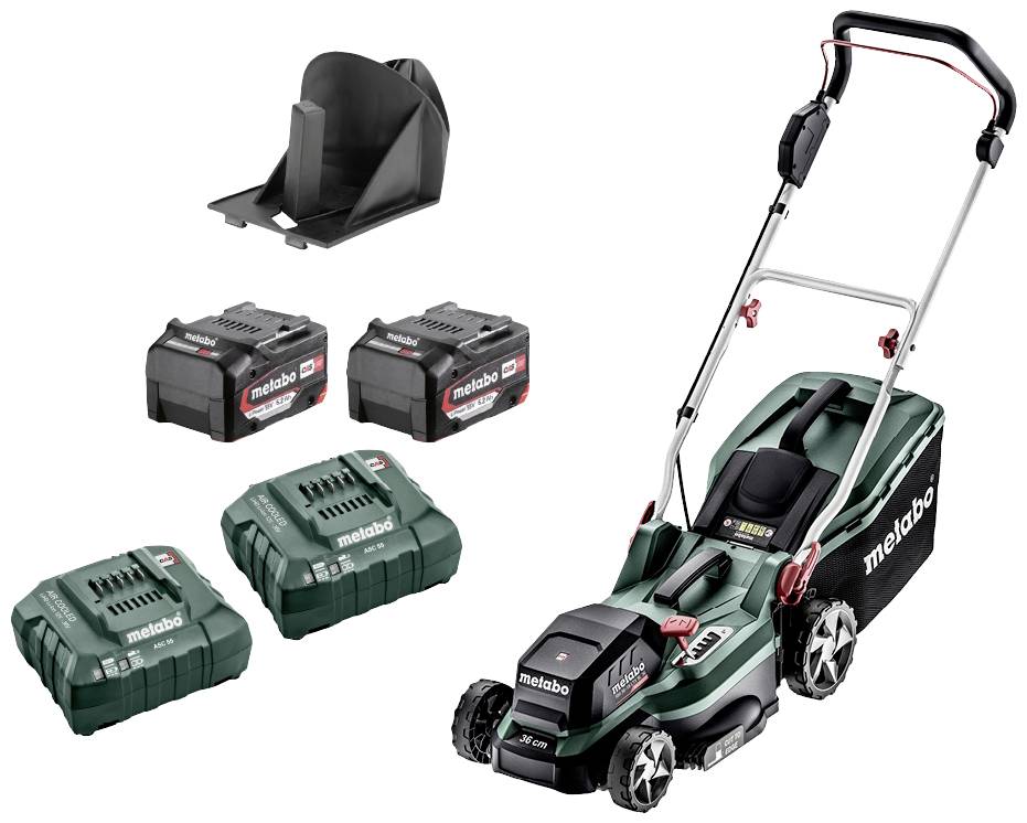 Акумуляторна газонокосарка Metabo RM 36-18 LTX BL 36, включаючи 2 акумулятори, зарядний пристрій 18 В, максимальна ширина скошуван