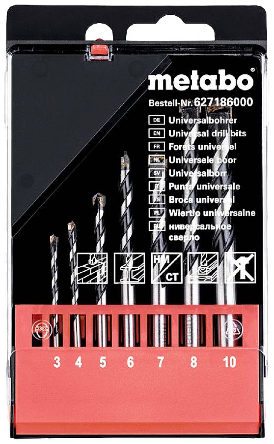 Metabo 627186000 Набір універсальних свердел для металу, каменю, бетону, дерева, цегли, 7 предм. 3 мм, 4 мм, 5 мм, 6 мм, 7 мм, 8 м