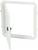 Otwarta, prostokątna, biała rama klapy rewizyjnej z zawiasem. Idealna do łatwej konserwacji ścian lub sufitów.
