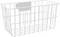 Biały kosz drucikowy o prostokątnym kształcie i otwartej konstrukcji.