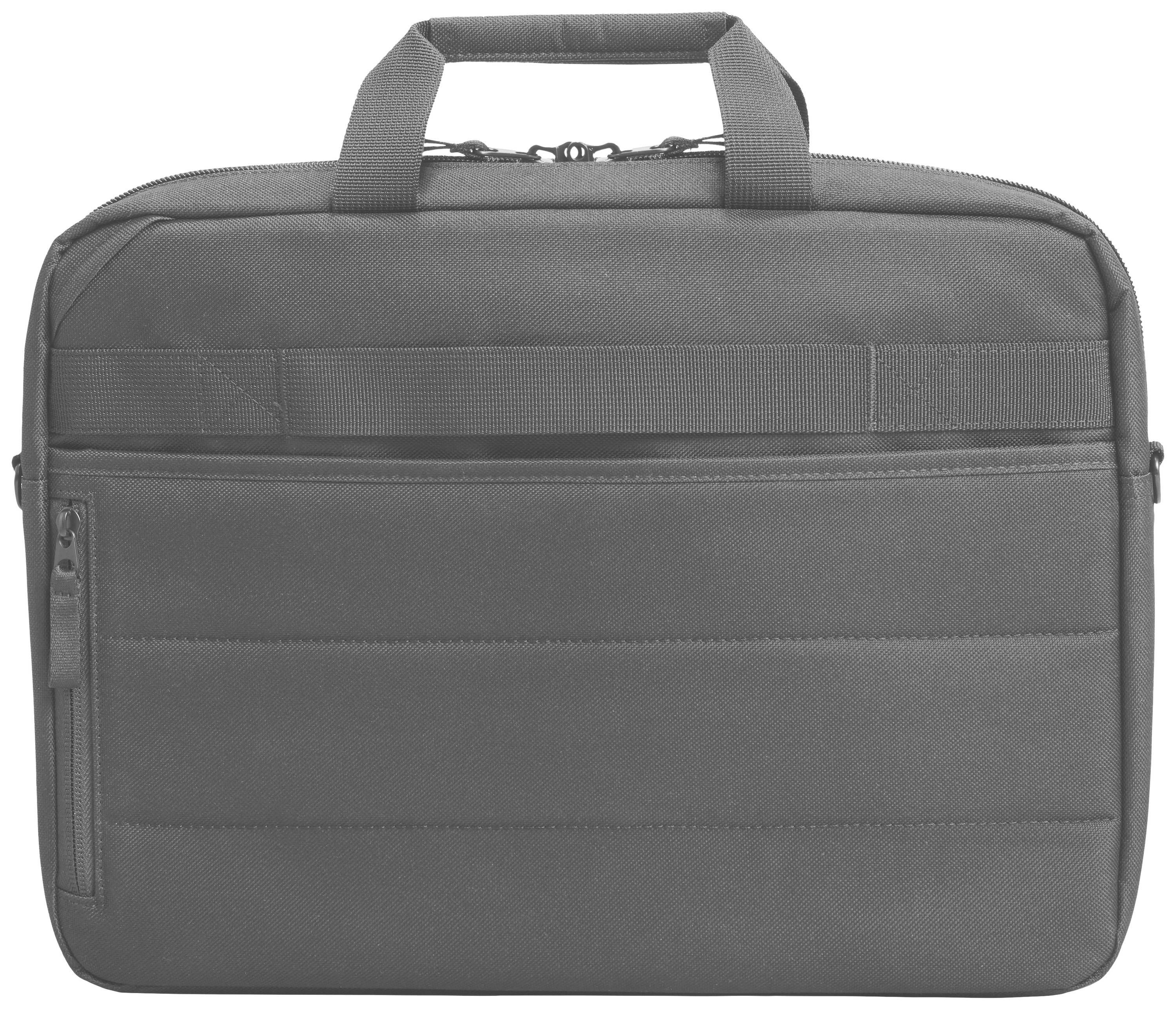 Szara torba na laptopa z dwoma uchwytami i pojedynczą kieszenią zamykaną na zamek błyskawiczny z przodu.