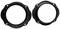 Dwa czarne, okrągłe pierścienie z tworzywa sztucznego z czterema otworami, prawdopodobnie używane jako adapter. Są podobne w kształcie, ale nieznacznie się różnią.
