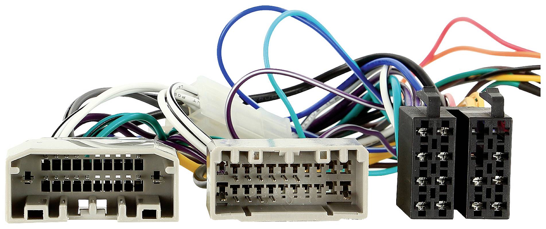 Kilka złączek elektroniki samochodowej z kolorowymi przewodami, używanych do elektrycznego podłączania komponentów pojazdu.