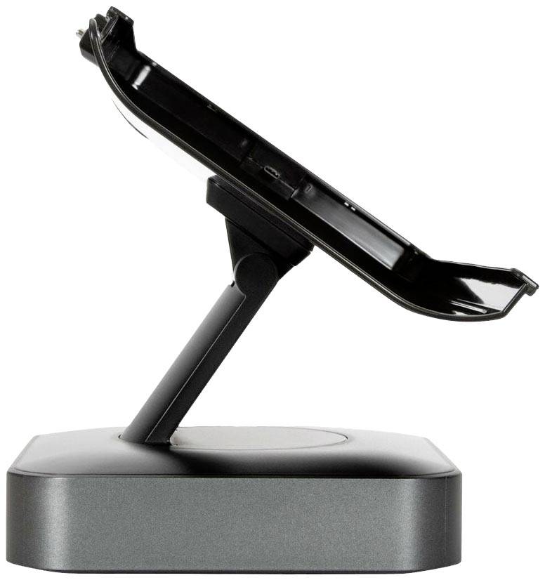 Elektroniczne urządzenie z regulowanym stojakiem, które może być używane do prezentacji lub jako wyświetlacz reklamowy.