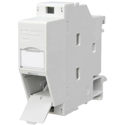 Modularny moduł Keystone firmy Metz Connect z obudową z tworzywa sztucznego, przeznaczony do okablowania sieciowego.
