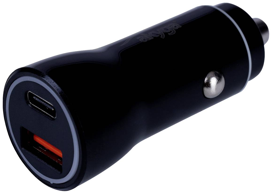Зарядний пристрій Akyga AK-CH-16 USB 36 Вт 1x USB-C®, 1x USB-A QC 3.0, Power Delivery 3.0, PPS чорний автомобільний, швидкий заряд