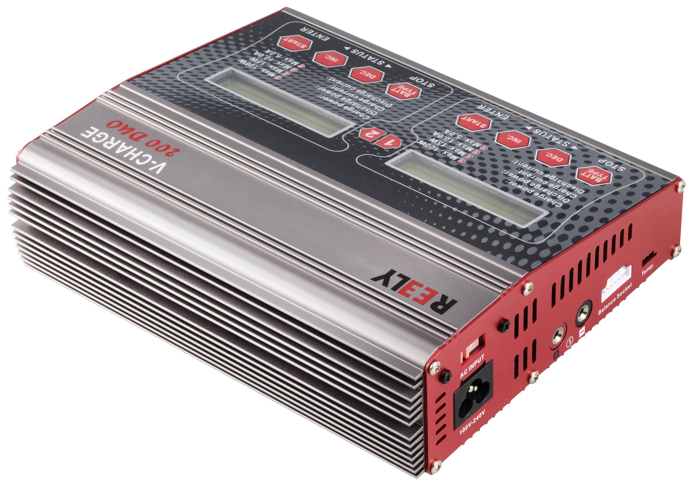 Багатофункціональний модельний зарядний пристрій Reely V-Charge 200 Duo 10A для NiMH, LiPo, LiIon, LiHV, свинцево-кальцієвих акуму