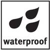 Symbol trzech kropel z napisem 'waterproof', wskazujący, że produkt jest wodoodporny.