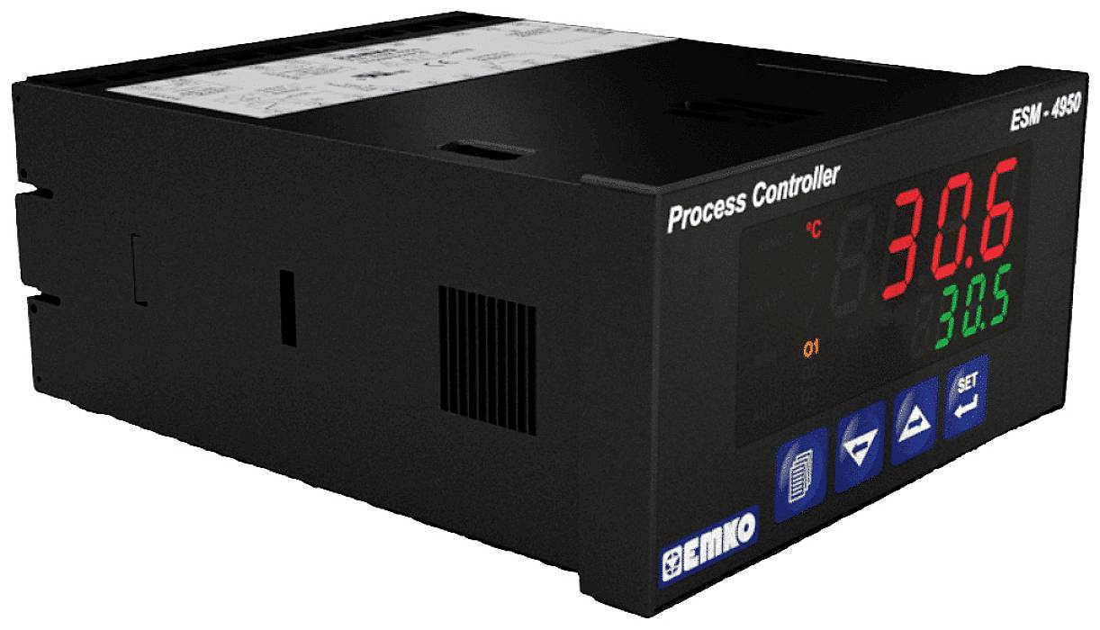 Cyfrowy regulator procesowy wskazuje temperaturę 30,6 °C. Urządzenie posiada przyciski do ustawień i sygnalizacji pracy.