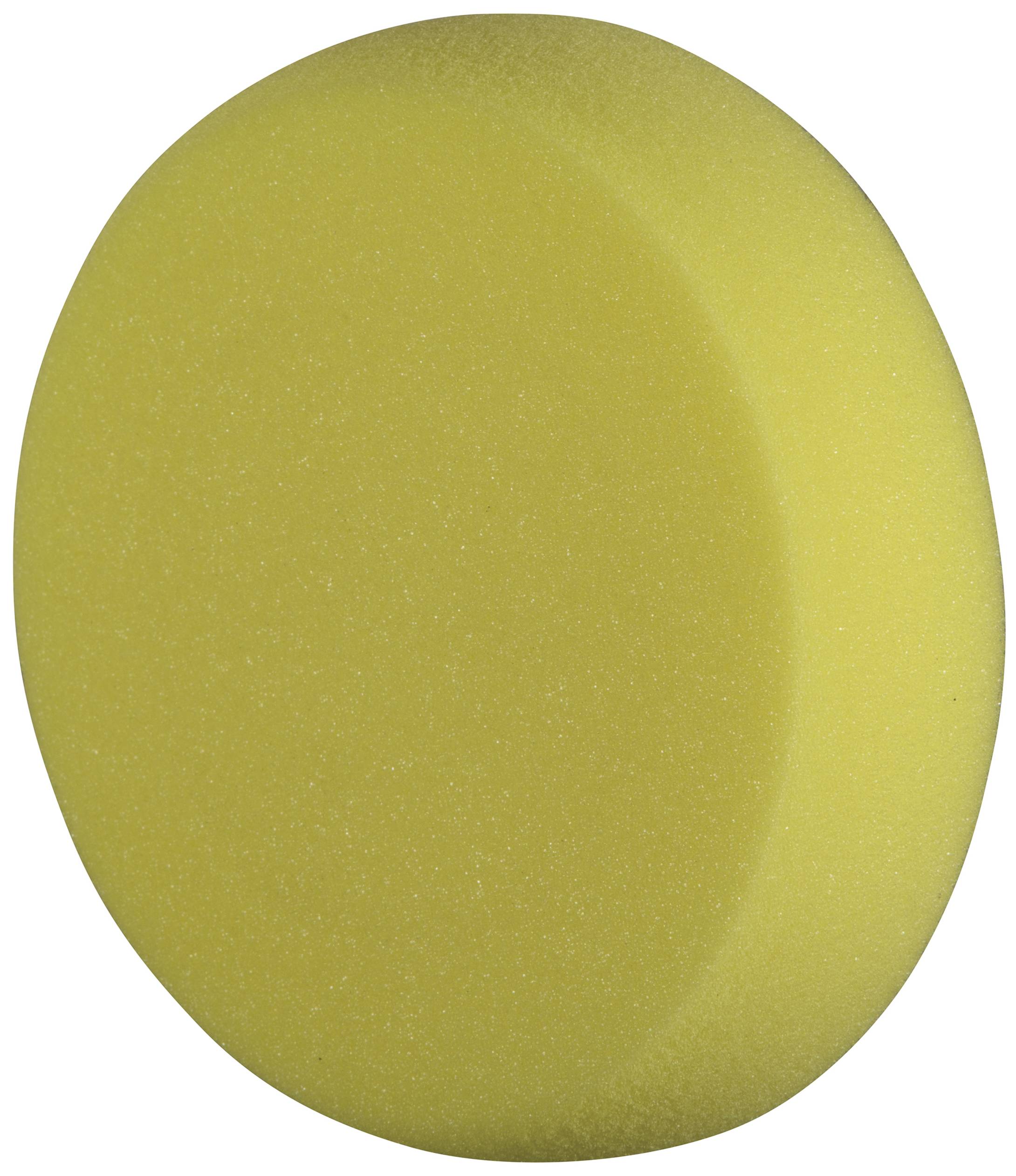 Żółta, owalna gąbka na białym tle.