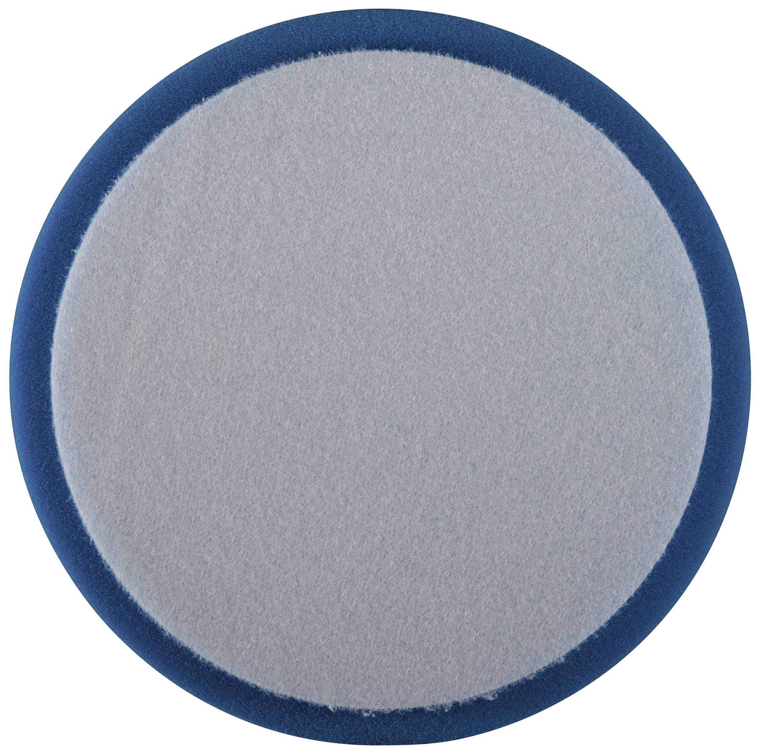 Okrągła podkładka filcowa w kolorze niebieskim i szarym.