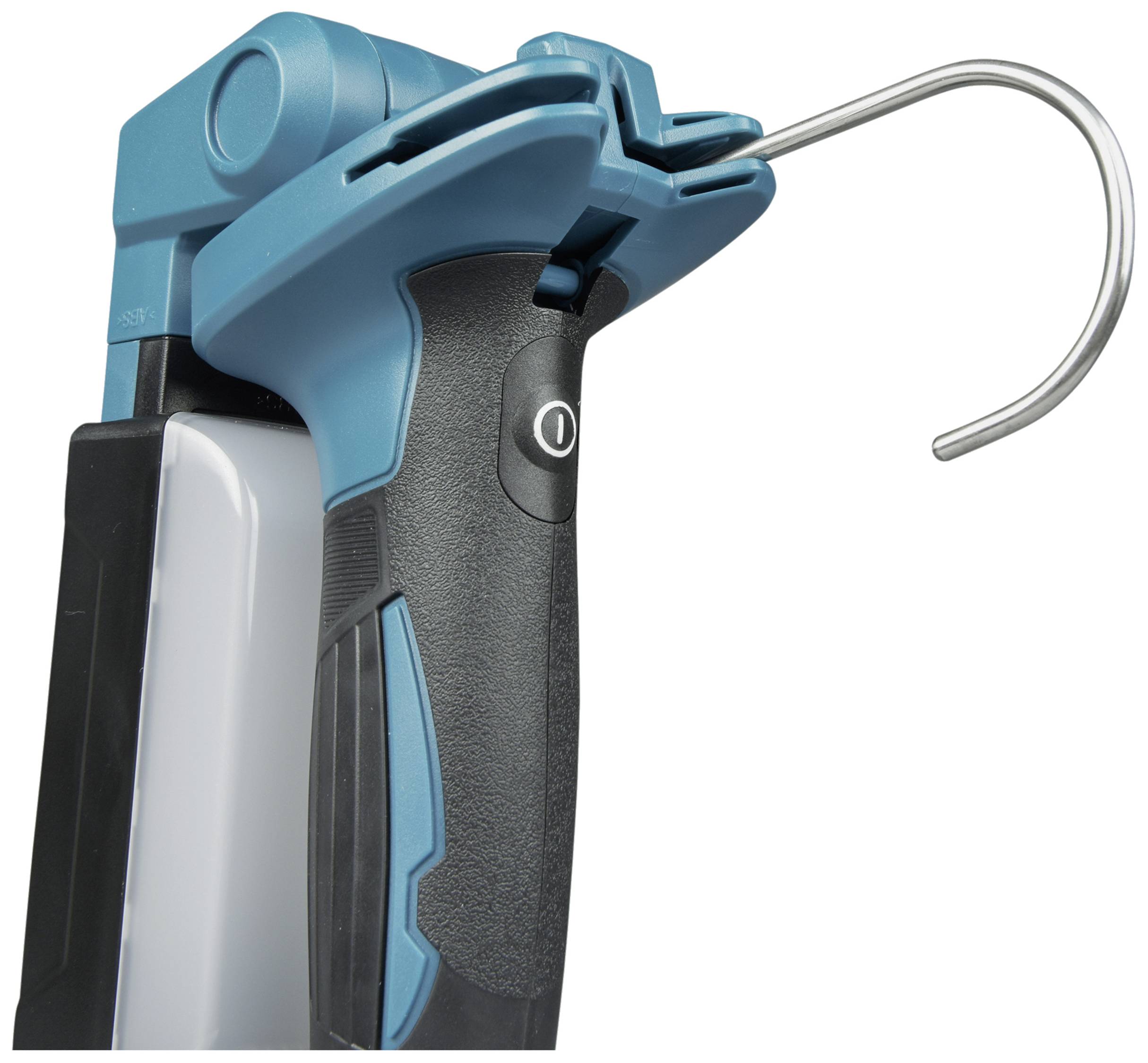 Haki i uchwyt niebieskiego narzędzia, częściowo widoczne.