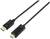 Czarny kabel z wtyczką DisplayPort po jednej stronie i wtyczką HDMI po drugiej stronie, używany do połączenia wideo.