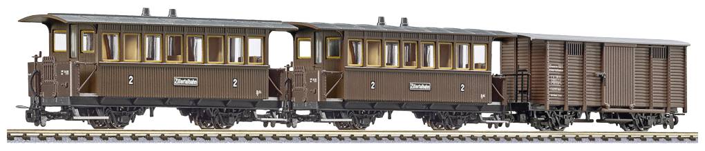 Пасажирський вагон Liliput L340018 H0e, комплект із 3 двовісних вантажних вагонів B16 та AB. Gwk101 залізниці Циллертальбан