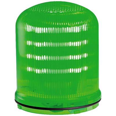 Zielona lampa ostrzegawcza z rowkowaną powierzchnią, świecąca jasno i używana do wskazywania bezpiecznych warunków lub jako sygnalizacja.