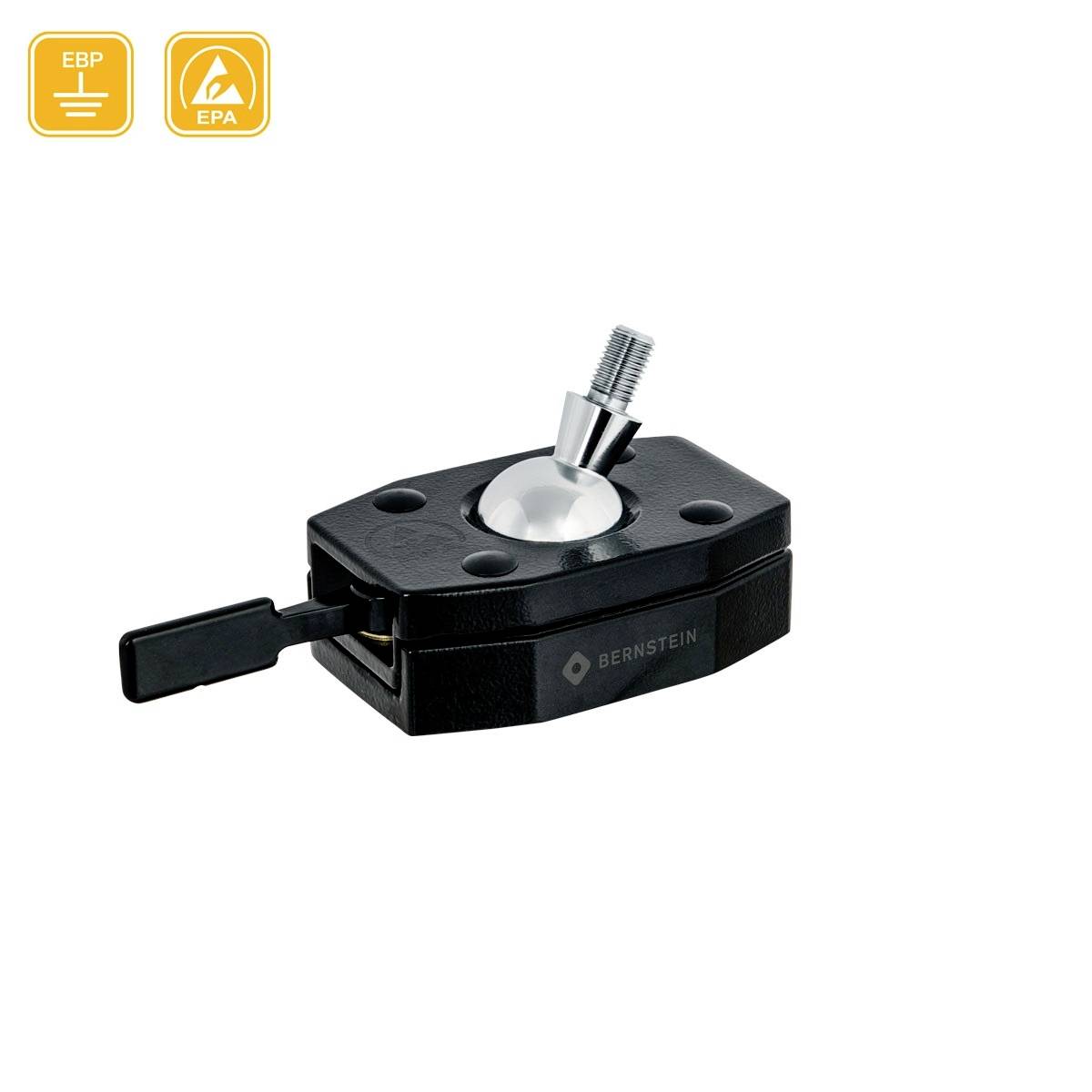 Czarny maszynowy stópkowy element kulisty z przegubem pochylnym, wyraźnie widoczne logo EPA i EBP w lewym górnym rogu.