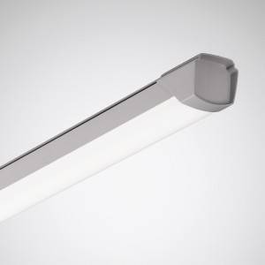 Biała lampa sufitowa LED w nowoczesnym stylu, o prostokątnym kształcie i zaokrąglonych końcach.