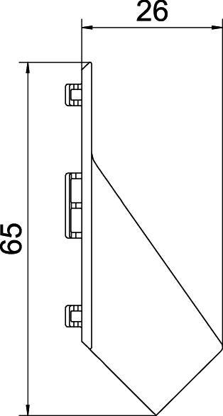 Rysunek techniczny profilu o wymiarach 65 mm wysokości i 26 mm szerokości. Profil przedstawia powierzchnię nachyloną pod kątem w górę.
