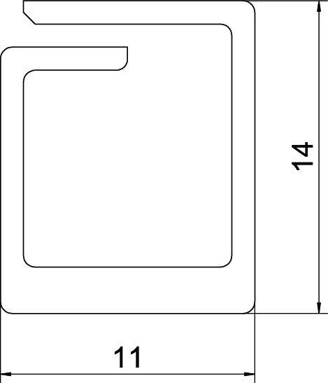 Rysunek techniczny profilu C z wymiarami: wysokość 14, szerokość 11.