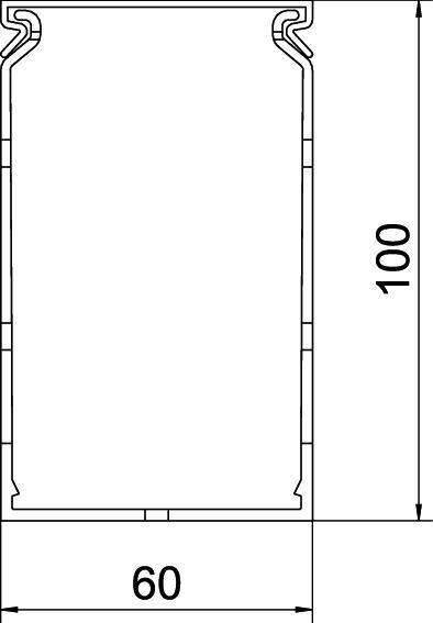 Rysunek techniczny prostokątnego profilu z wymiarami: 60 mm szerokości, 100 mm wysokości. Linie przedstawiają kontury profilu.