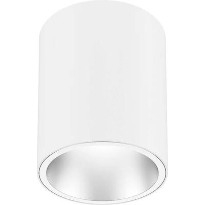 Cylindryczna, biała lampa sufitowa o nowoczesnym, minimalistycznym designie.