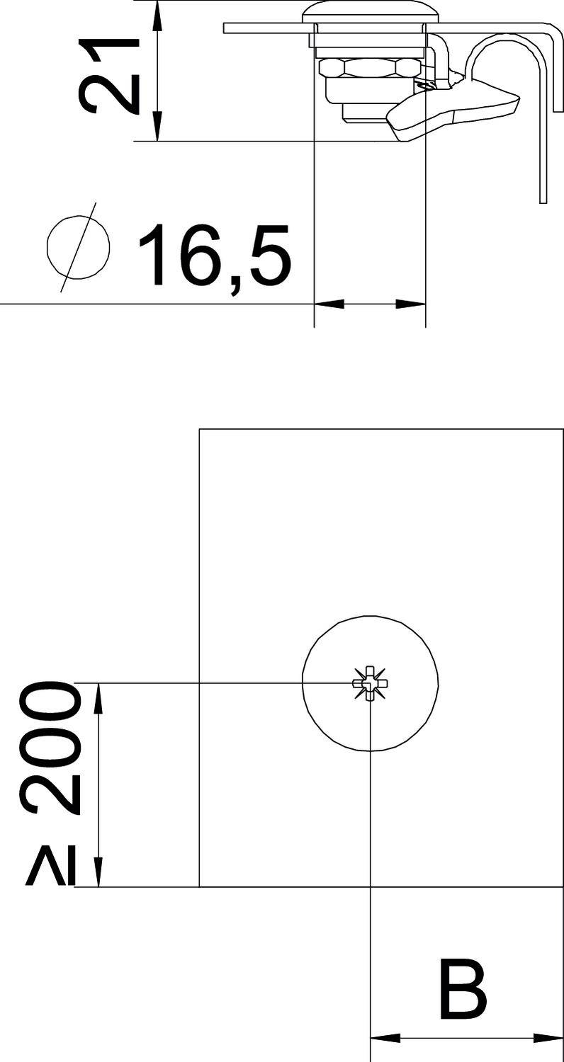 Rysunek zlewu o wymiarach 21 cm wysokości, 16,5 cm średnicy i 20 cm szerokości (B).