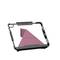 Czarna obudowa tabletu z zintegrowanym różowym stojakiem, który utrzymuje urządzenie pod odpowiednim kątem.
