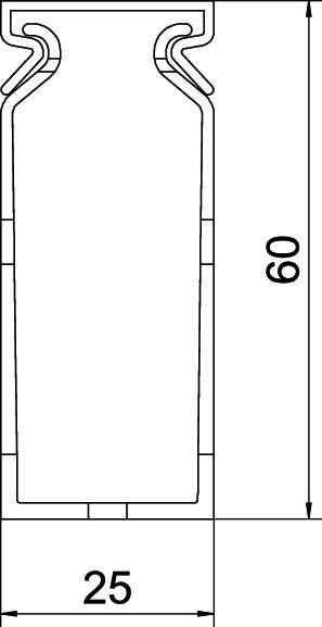 Rysunek techniczny obiektu o następujących wymiarach: szerokość 25 mm, wysokość 60 mm. Kształt przedstawia wąską, lekko zwężającą się strukturę.