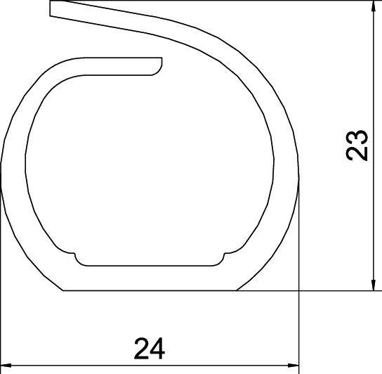Rysunek techniczny profilu o kształcie litery C. Szerokość: 24 mm, wysokość: 23 mm. Prezentuje kształt i wymiary profilu.