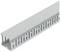 Szary kanał kablowy z bocznymi szczerbinami do organizacji przewodów, w kształcie prostokąta, z otwartym widokiem na strukturę wewnętrzną.