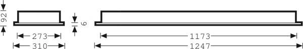 Rysunek techniczny prostokątnego elementu o wymiarach: wysokość 26, szerokość 310, długość 1247. Przedstawia profil i pomiary.