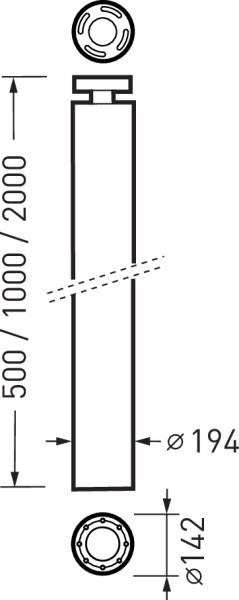 Rysunek techniczny elementu cylindrycznego o następujących wymiarach: wysokość od 500 do 2000 mm, średnica 194 mm.