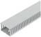 Szary kanał kablowy o prostokątnym kształcie, z szczelinowymi otworami po bokach i otwartym spodem do prowadzenia i zarządzania kablami.