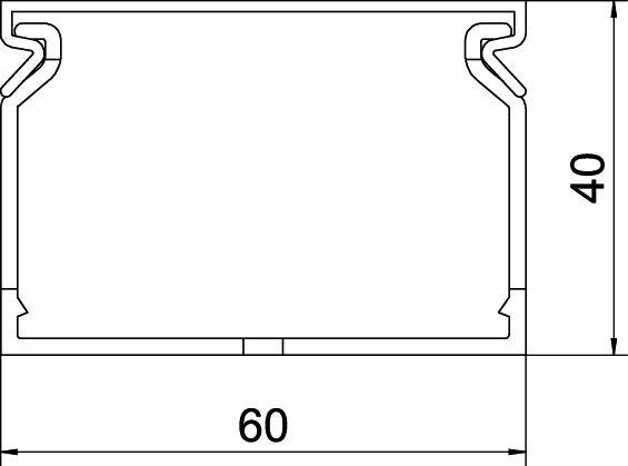 Przekrój poprzeczny profilu prostokątnego o szerokości 60 mm i wysokości 40 mm, z obramowaniami na górnych krawędziach.