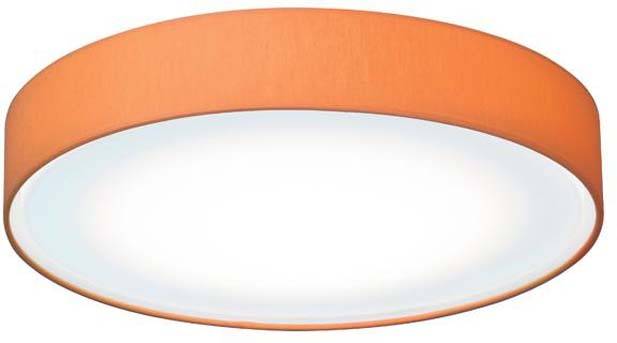 Okrągła lampa sufitowa z pomarańczową obwódką i białą płaszczyzną świecącą. Minimalistyczny design, idealny do nowoczesnych wnętrz.