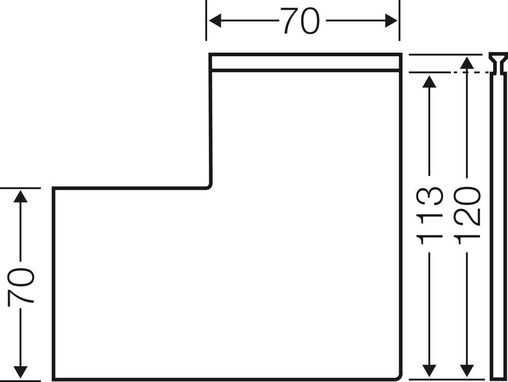 Rysunek techniczny profilu prostokątnego o następujących wymiarach: szerokość 70 mm, wysokość dolnej sekcji 70 mm, całkowita wysokość 120 mm.