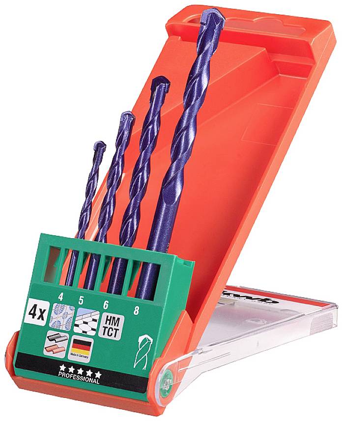 Набір спіральних свердел для каменю kwb 51300 4 мм, 5 мм, 6 мм, 8 мм, 4 шт.