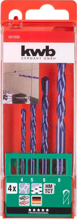 Набір спіральних свердел для каменю kwb 51300 4 мм, 5 мм, 6 мм, 8 мм, 4 шт.