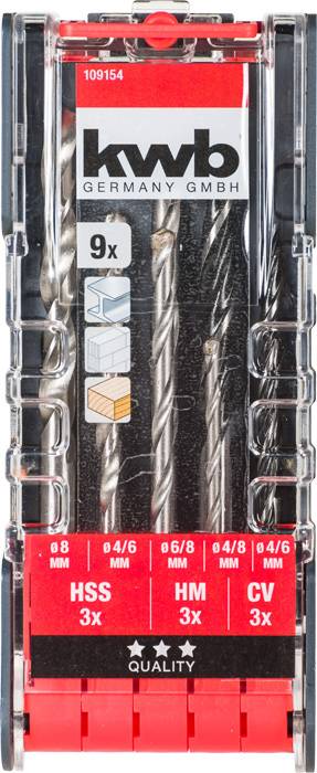 Набір спіральних свердел по каменю kwb 109154 5 мм, 6 мм, 8 мм, 3 мм, 4 мм, 5 мм, 3 мм, 4 мм, 5 мм, 9 предм.